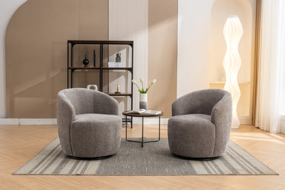 Chenille Fabric Swivel Accent Armchair Barrel Chair With Black Powder Coating Metal Ring - Gray