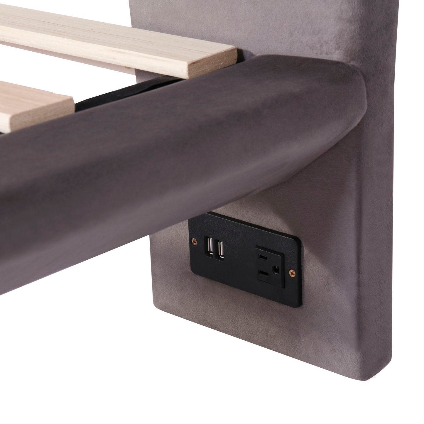 Full Size Upholstered Platform Bed With Sensor Light And 2 Large Backrests, Stylish Platform Bed With 2 Sets Of USB Port And Socket On Each Rear Bed Leg - Gray