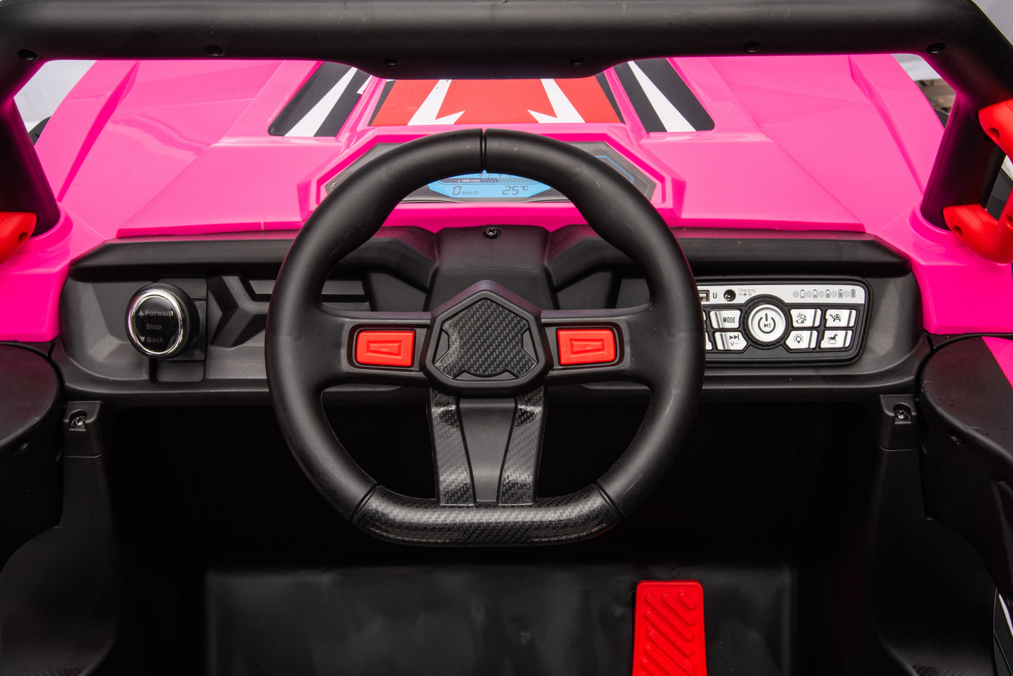 12V7A*1 30W*4 Four-Wheel Drive Leather Seat One Button Start, Forward And Backward, High And Low Speed, Music, Front Light, Power Display, Two Doors Can Open, 2.4G R / C, Seat Belt Four Wheel Absorber - Pink