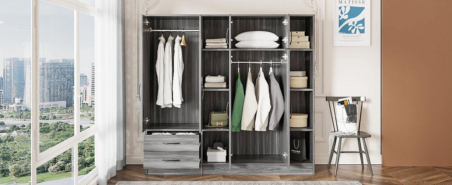 6 Door Wardrobe With Shelves And Drawers - Gray