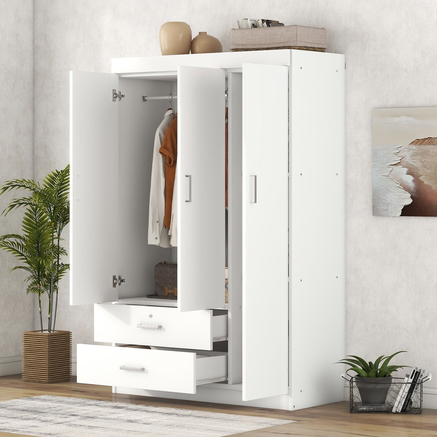 3 Door Wardrobe With 2 Drawers - White