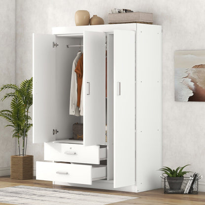 3 Door Wardrobe With 2 Drawers - White