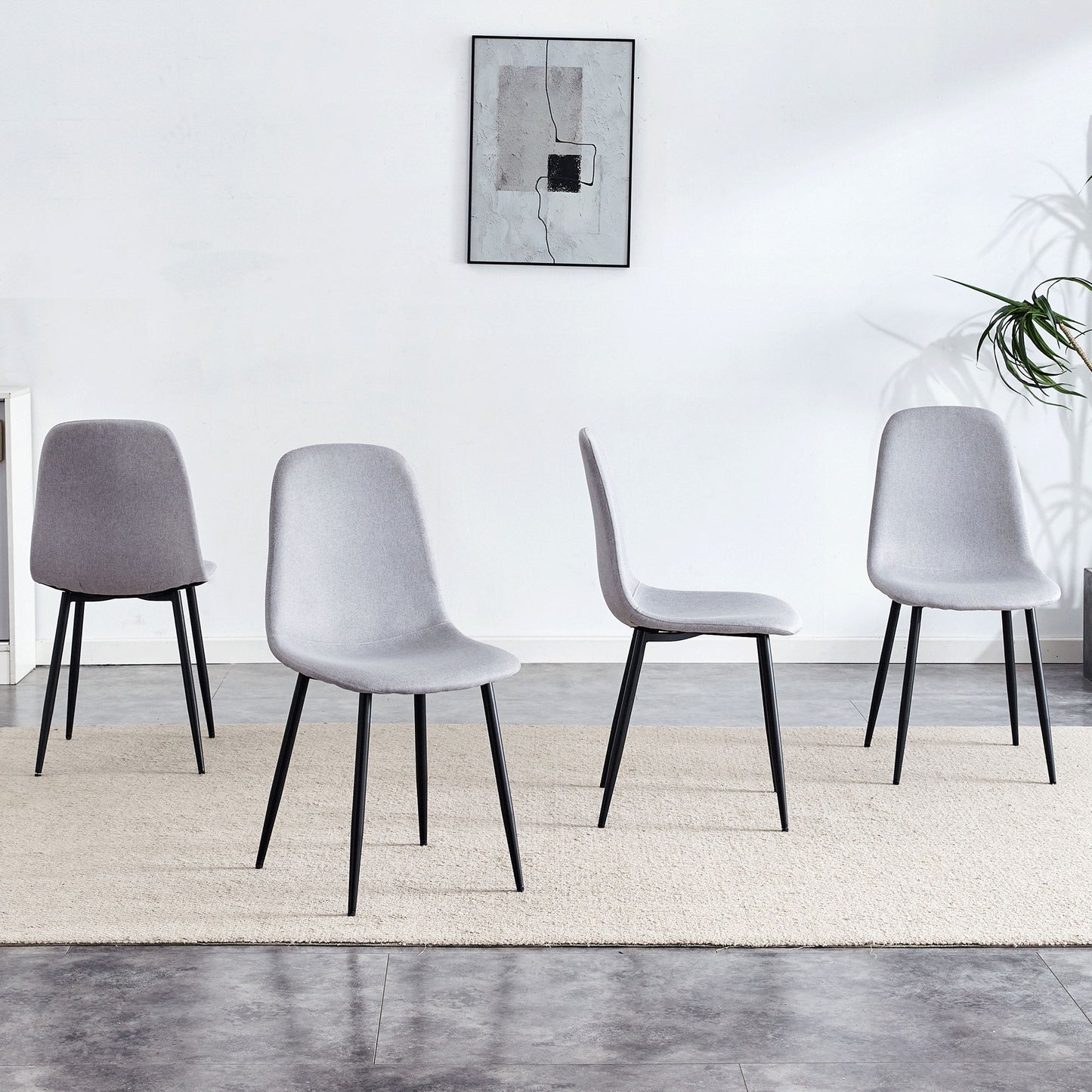 (Set of 4) Fabric Back And Metal Combined Spoon Chairs Perfectly Matching Minimalist And Scandinavian Style Homes - Gray / Black