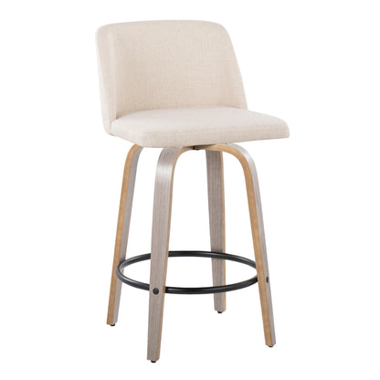 Toriano - Contemporary Fixed Height Counter Stool With Swivel And Round Footrest (Set of 2) - Light Gray / Cream