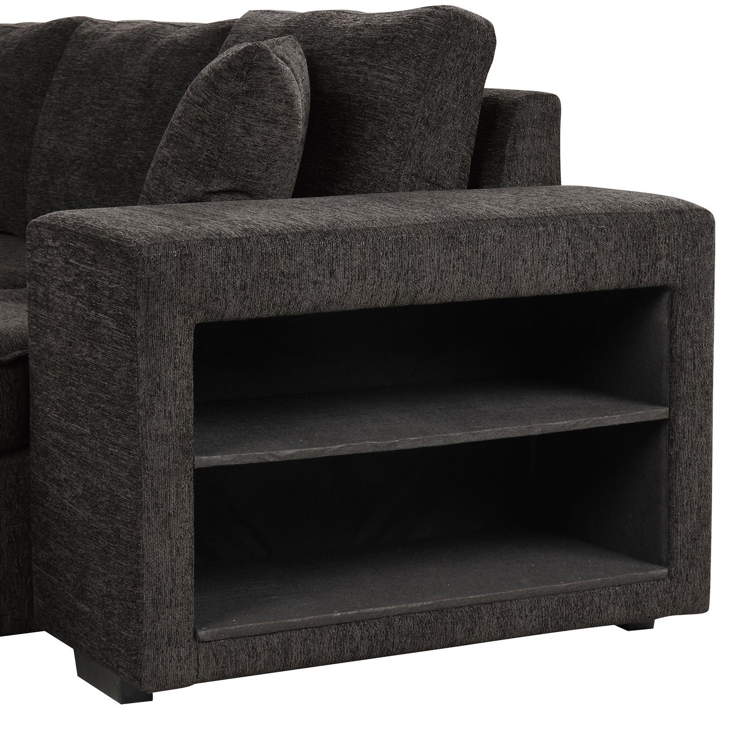 Modern L-Shape 3 Seat Reversible Sectional Couch, Pull Out Sleeper Sofa With Storage Chaise And 2 Stools For Living Room Furniture Set - Charcoal Gray