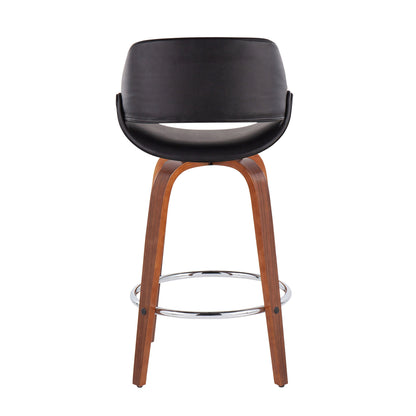 Fabrico - Mid-Century Modern Fixed Height Counter Stool With Round Footrest (Set of 2) - Walnut / Black