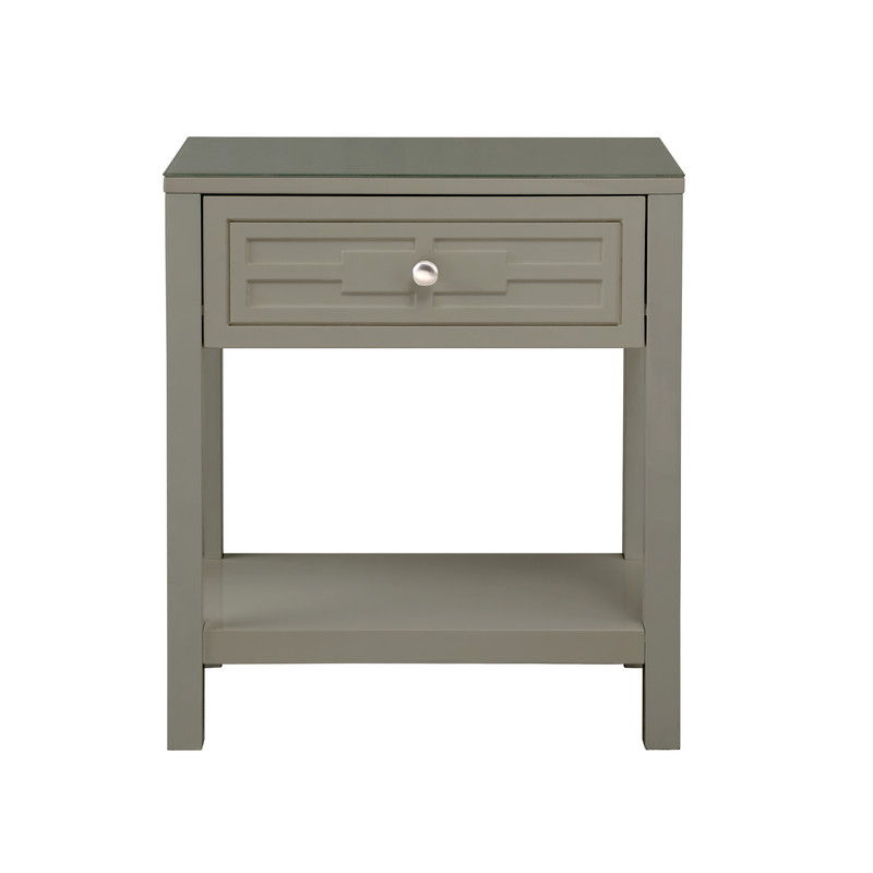 Dylan - Wooden End Side Table Nightstand With Glass Top And Drawer - Taupe