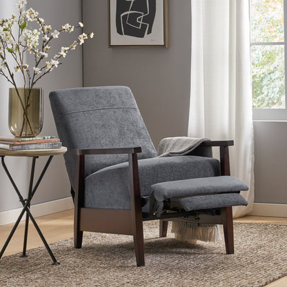 Wide Wood Hand Manual Club Recliner - Charcoal