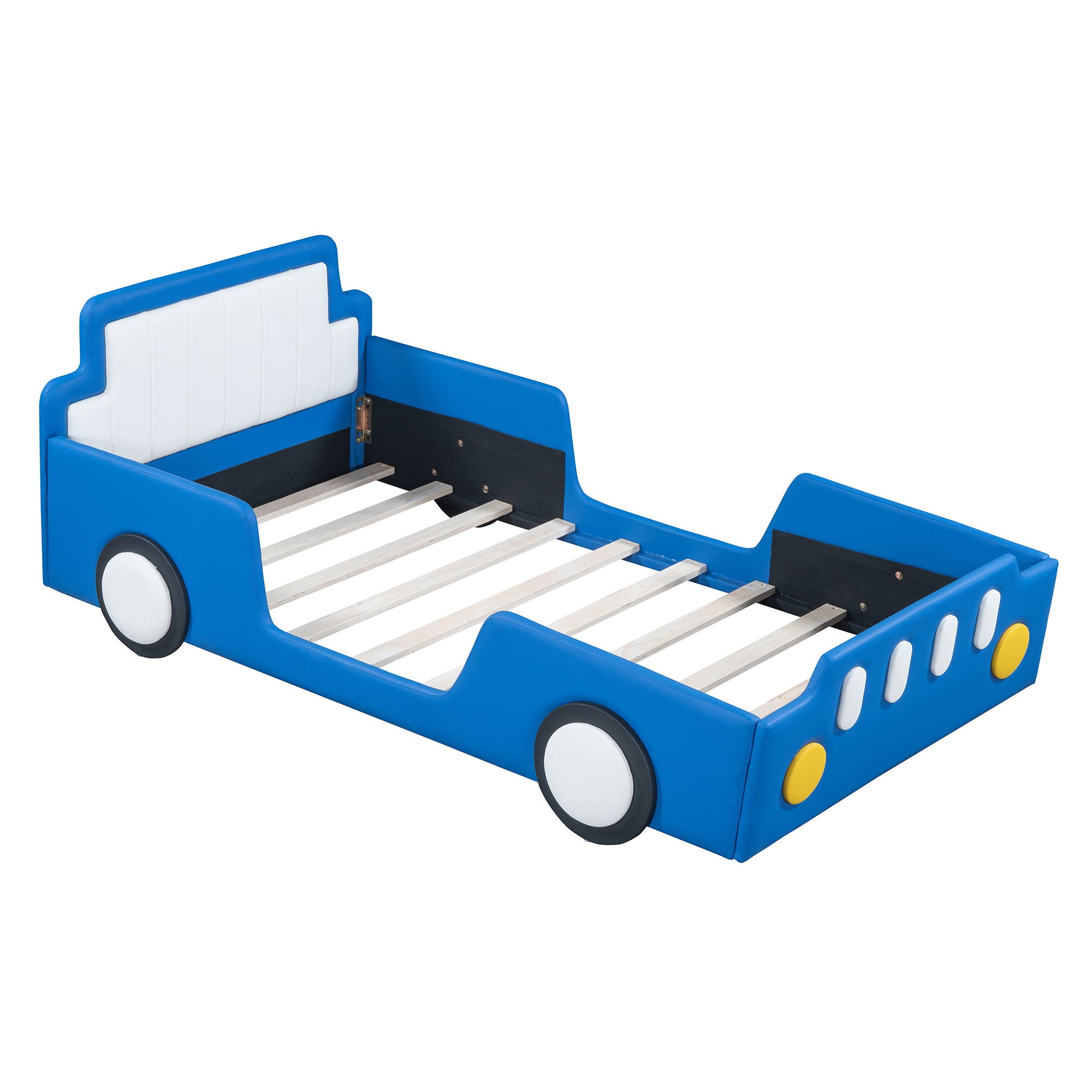 Twin Size Race Car Shaped Platform Bed & Wheels - Blue