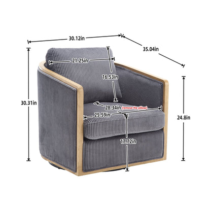 Corduroy Swivel Barrel Chair, Comfortable Accent Sofa, 360 Degree Swivel - Dark Gray