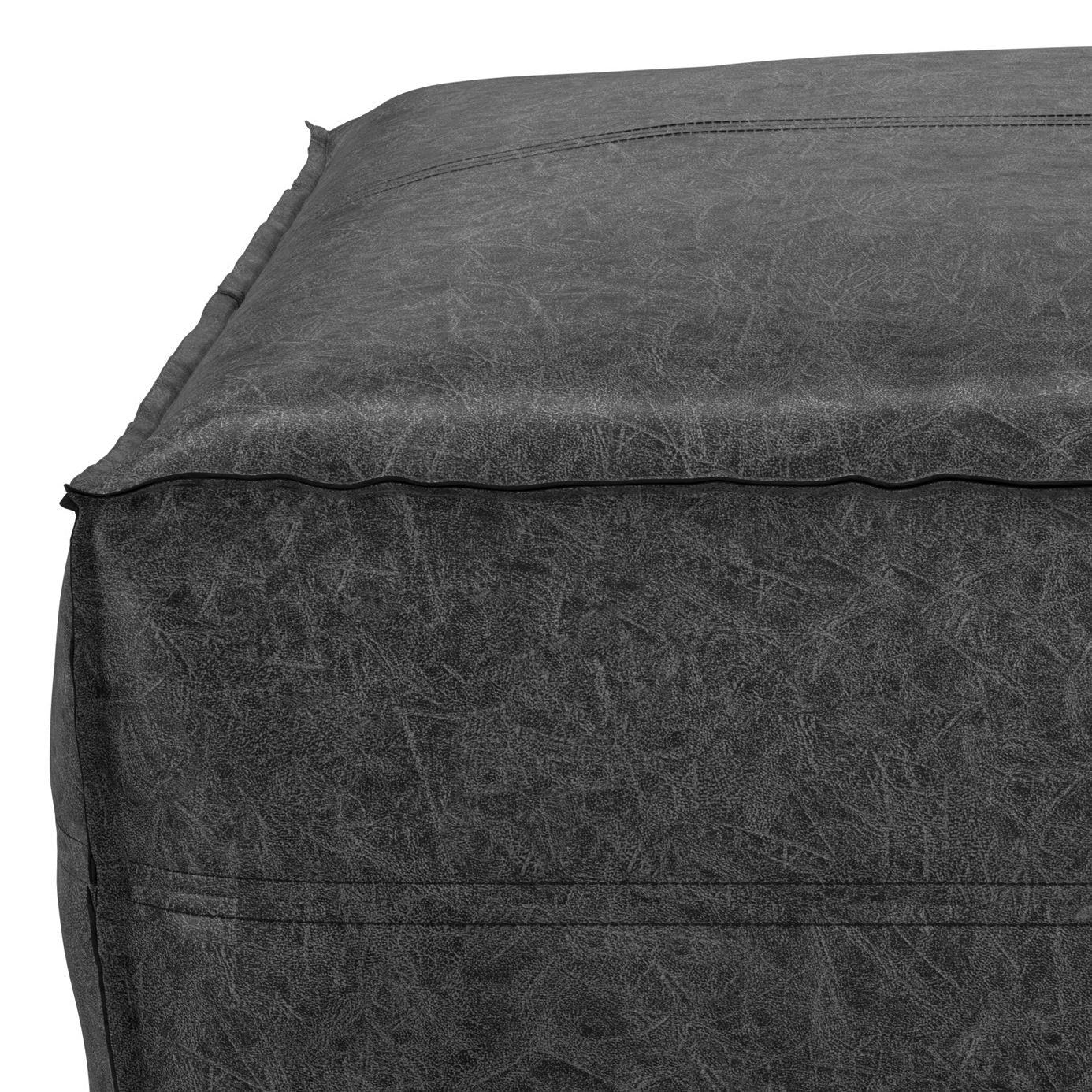 Brody - Large Square Coffee Table Pouf - Distressed Black