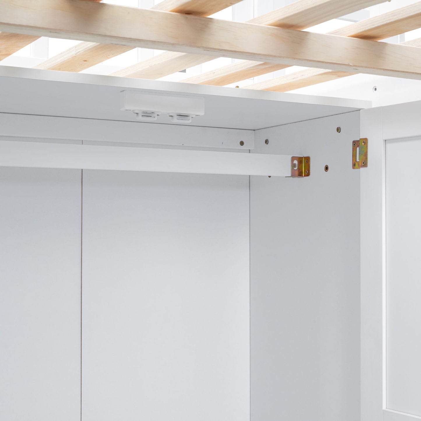 Full Size Loft Bed With Bookshelf, Drawers, Desk, And Wardrobe - White
