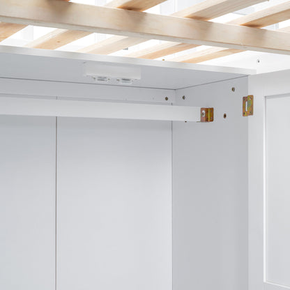 Full Size Loft Bed With Bookshelf, Drawers, Desk, And Wardrobe - White
