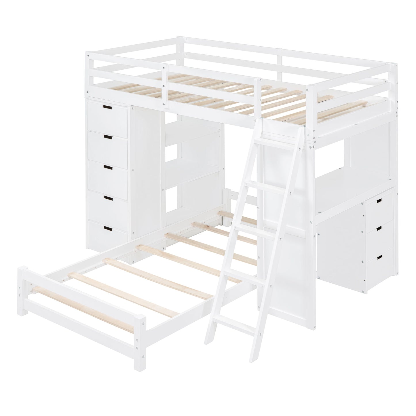 Twin Over Twin Bunk Bed With LED Light And USB Ports - White