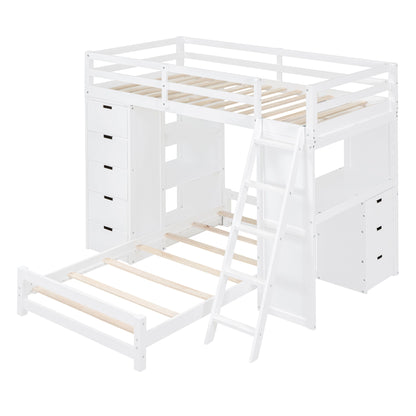 Twin Over Twin Bunk Bed With LED Light And USB Ports - White