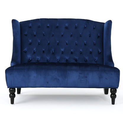 Nurturing - Upholstered Loveseat With Wing Back And Diamond Tufting - Navy Blue