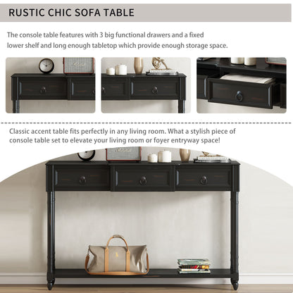 Console Table Sofa Table With Drawers For Entryway With Projecting Drawers And Long Shelf - Espresso