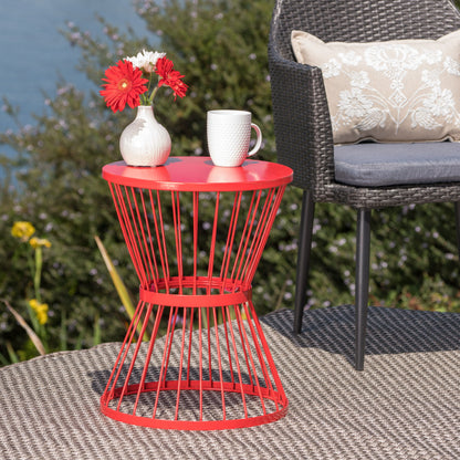 Lassen - Modern Red Iron Side Table With Hourglass Design - Red