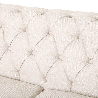 Comfy 3 Seat Sofa With Wooden Legs, Retro Style For Living Room And Study - Beige