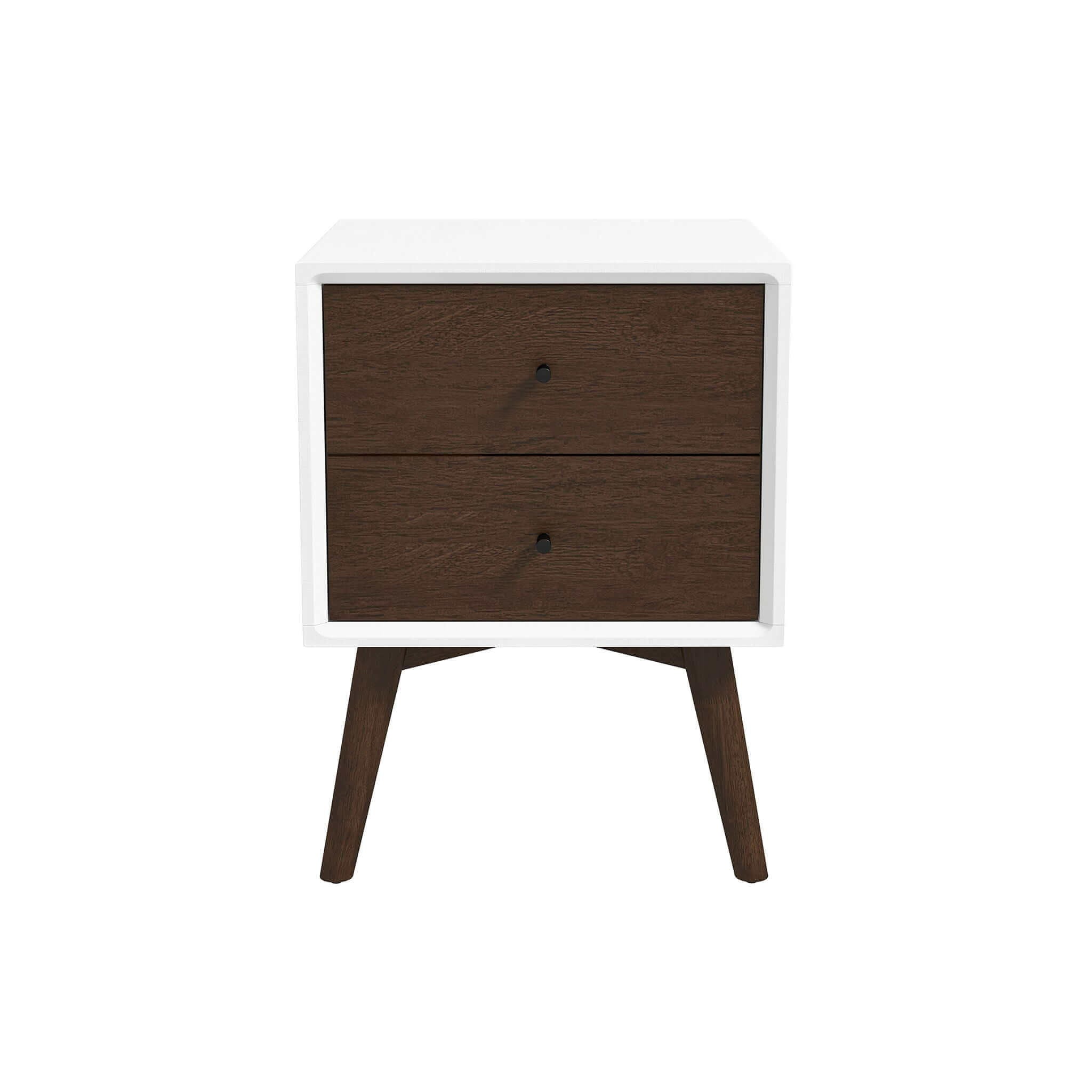 Caroline - Mid-Century Modern Style White Night Stand 2 Drawer - Dark Brown / White