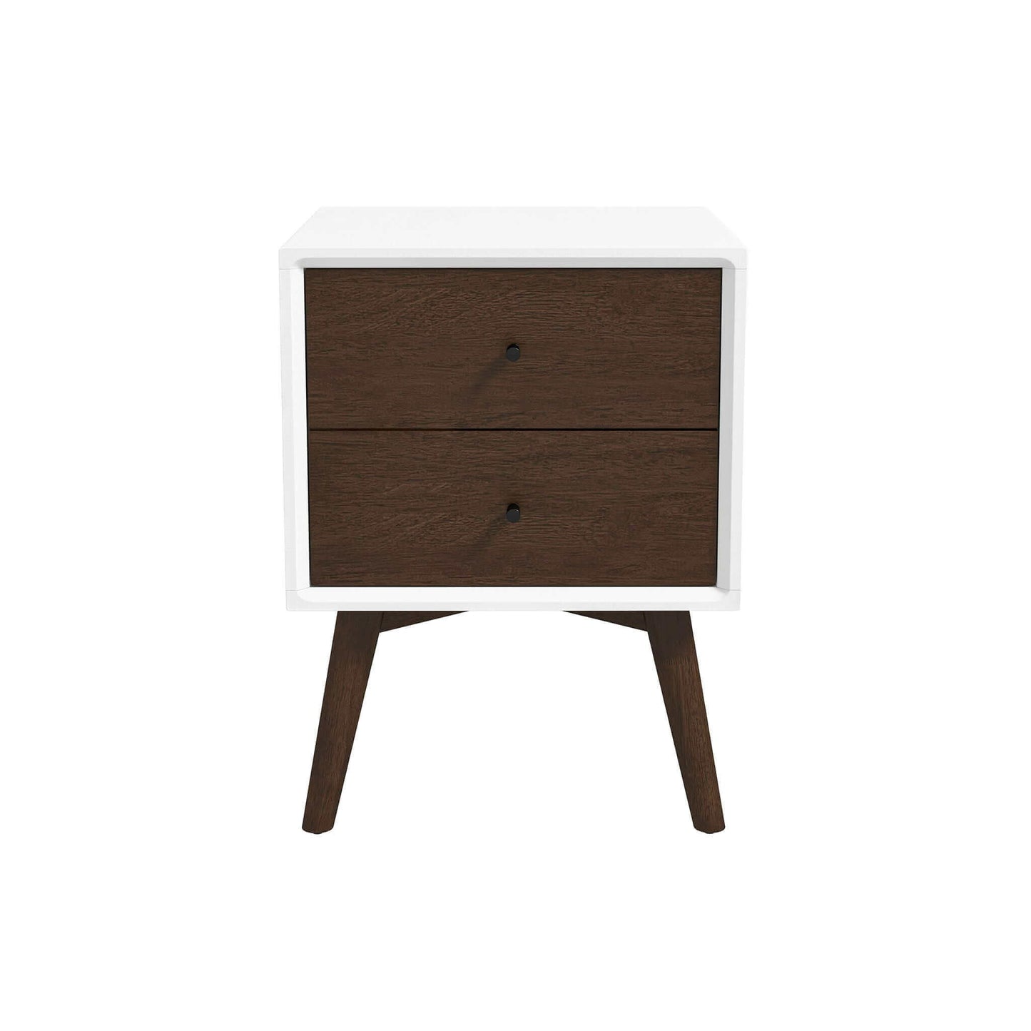 Caroline - Mid-Century Modern Style White Night Stand 2 Drawer - Dark Brown / White