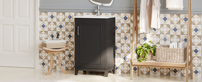 Modern Small Bathroom Vanity Cabinet With Ceramic Basin, Ample Storage, 1 Soft Close Door - Black