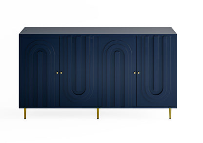 Modern Lacquered 4 Door Wooden Cabinet Sideboard Buffet Server Cabinet Storage Cabinet, For Living Room, Entryway, Hallway, Office, Kitchen And Dining Room - Blue