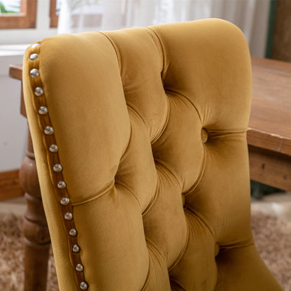 Nikki - Modern, High-End Tufted Solid Wood Contemporary Velvet Upholstered Dining Chair With Wood Legs Nailhead Trim (Set of 2) - Gold
