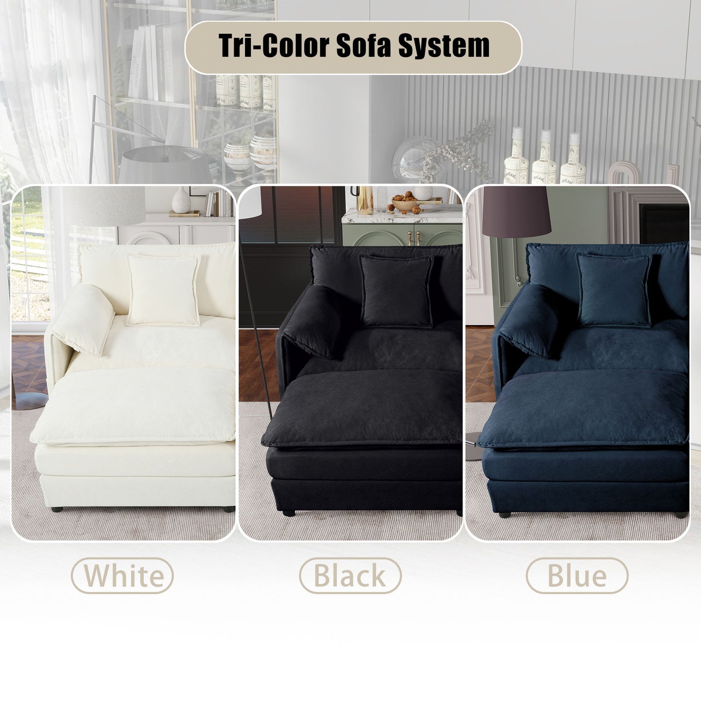 Oversized Recliner Chair With Movable Ottoman, Soft Chenille Upholstered Indoor Lounge Chair, Diy Combination - Blue