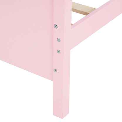 Twin Size Platform Bed With Headboard, Footboard And Slat Support - Pink
