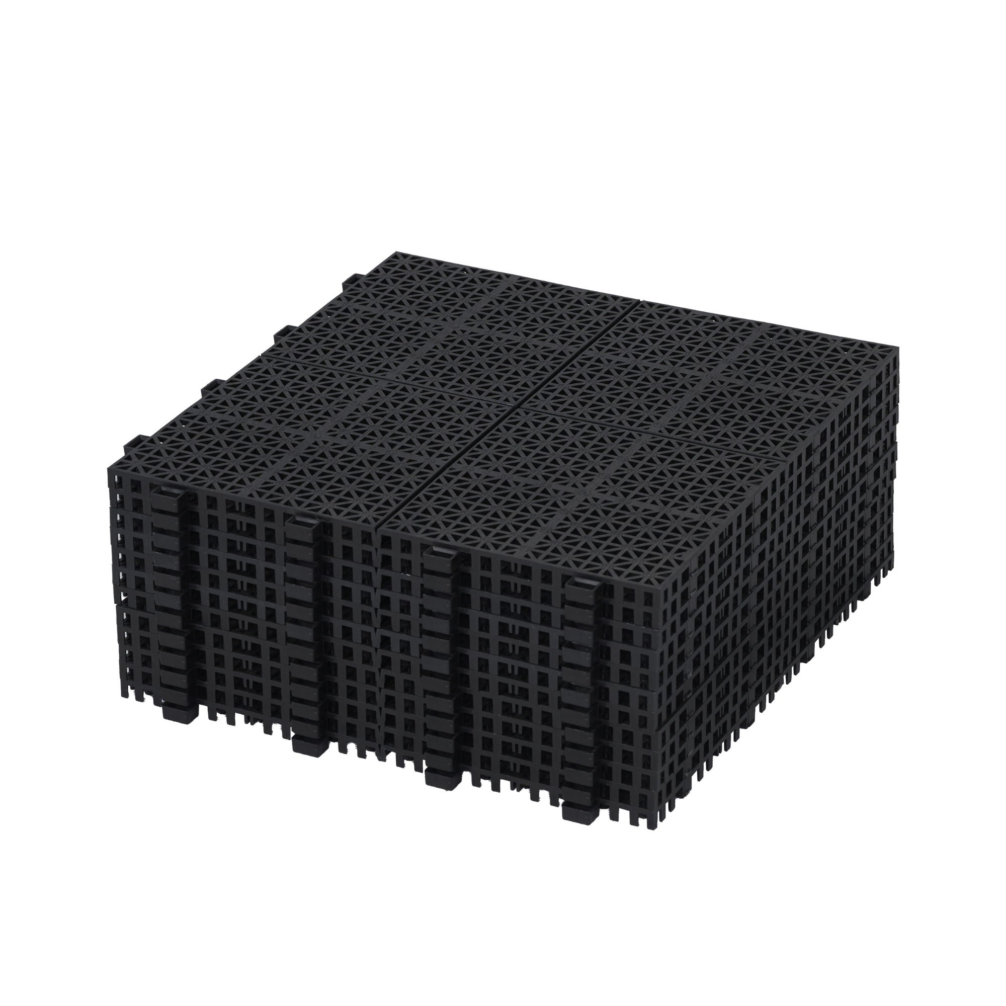 Interlocking Deck Tiles Plastic Waterproof Outdoor All Weather Anti-Slip Bathroom Shower Balcony Porch Strong Weight Capacity Upto 6613 Lbs, Rosette Pattern Pack Of 12 - Black