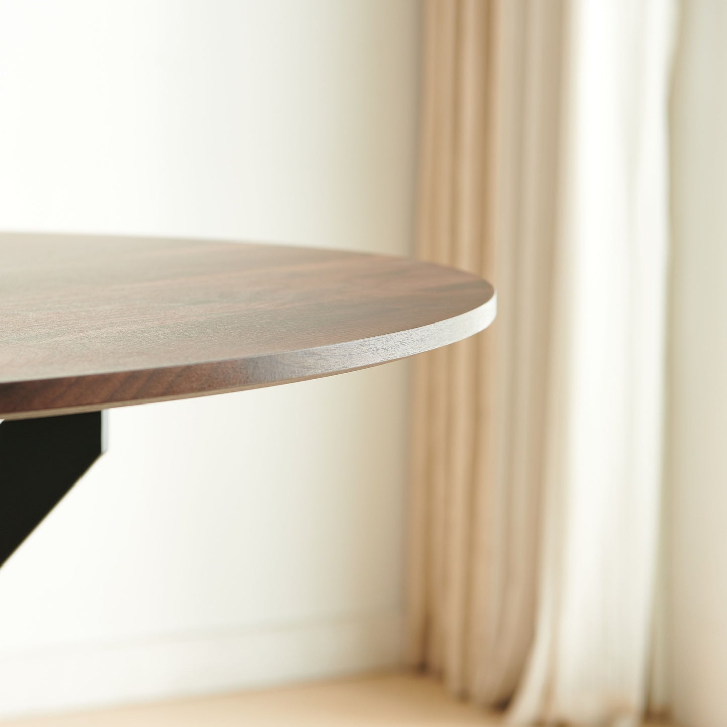 Table Mid-Century Dining Table For 4 - 6 People With Round MDF Table Top, Pedestal Dining Table, End Table Leisure Coffee Table, Cross Leg - Matte Black / Natural