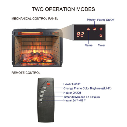 23" Infrared Quartz Heater Fireplace Insert -Woodlog Version With Brick - Antique Black