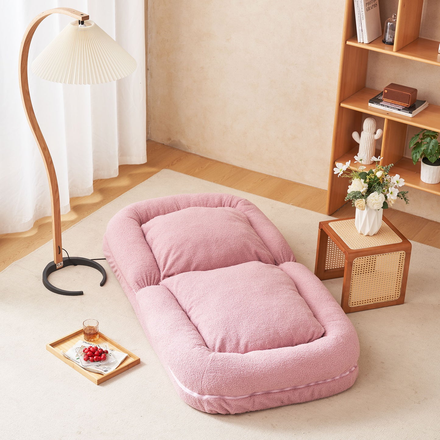 Triple Fold Pink Down Sofa Bed - Pink