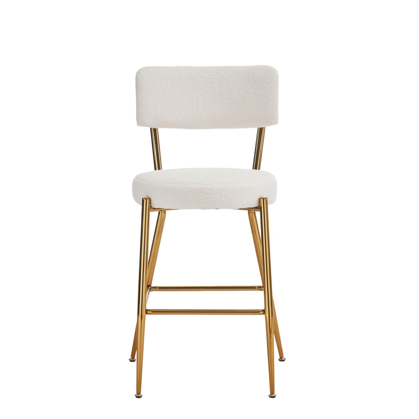 Modern Teddy Fabric Upholstered Bar Stools (Set of 2) - White / Gold
