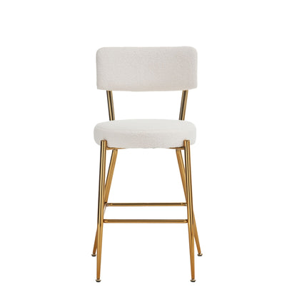 Modern Teddy Fabric Upholstered Bar Stools (Set of 2) - White / Gold