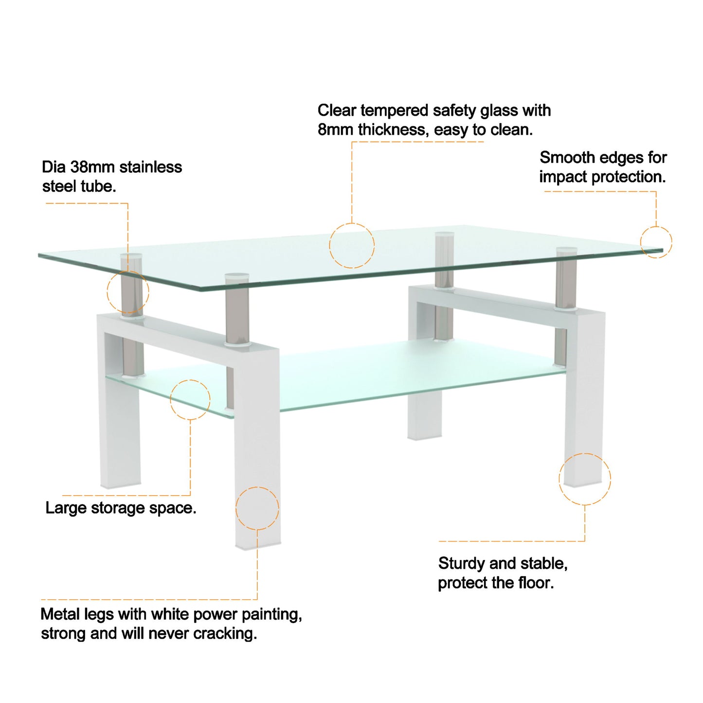 Clear Coffee Table, Modern Side Center Tables - White