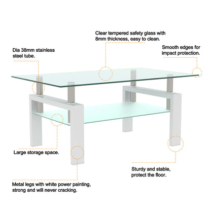 Clear Coffee Table, Modern Side Center Tables - White