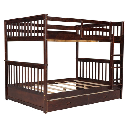 Full Over Full Bunk Bed With Ladders And 2 Storage Drawers - Espresso