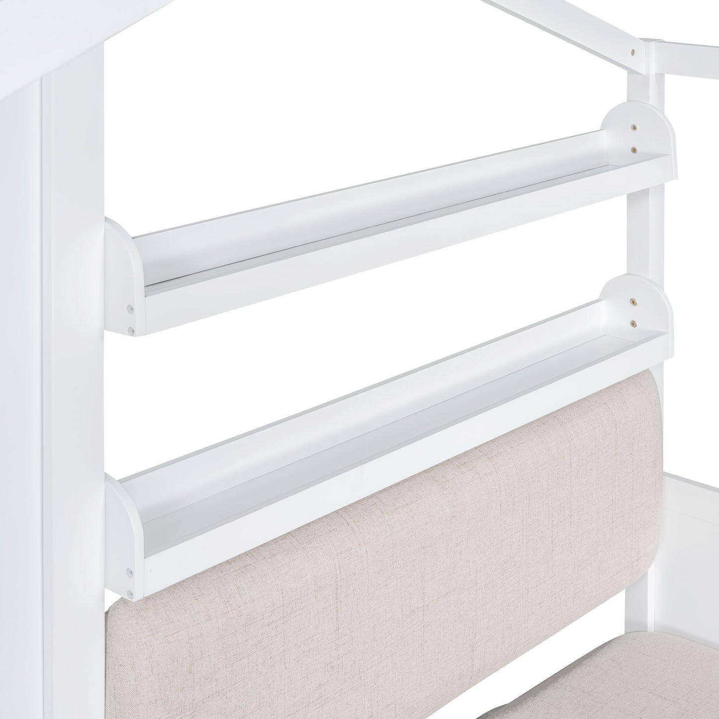 Twin Size House Bed With Sofa, Kids Platform Bed With 2 Drawers And Storage Shelf - White