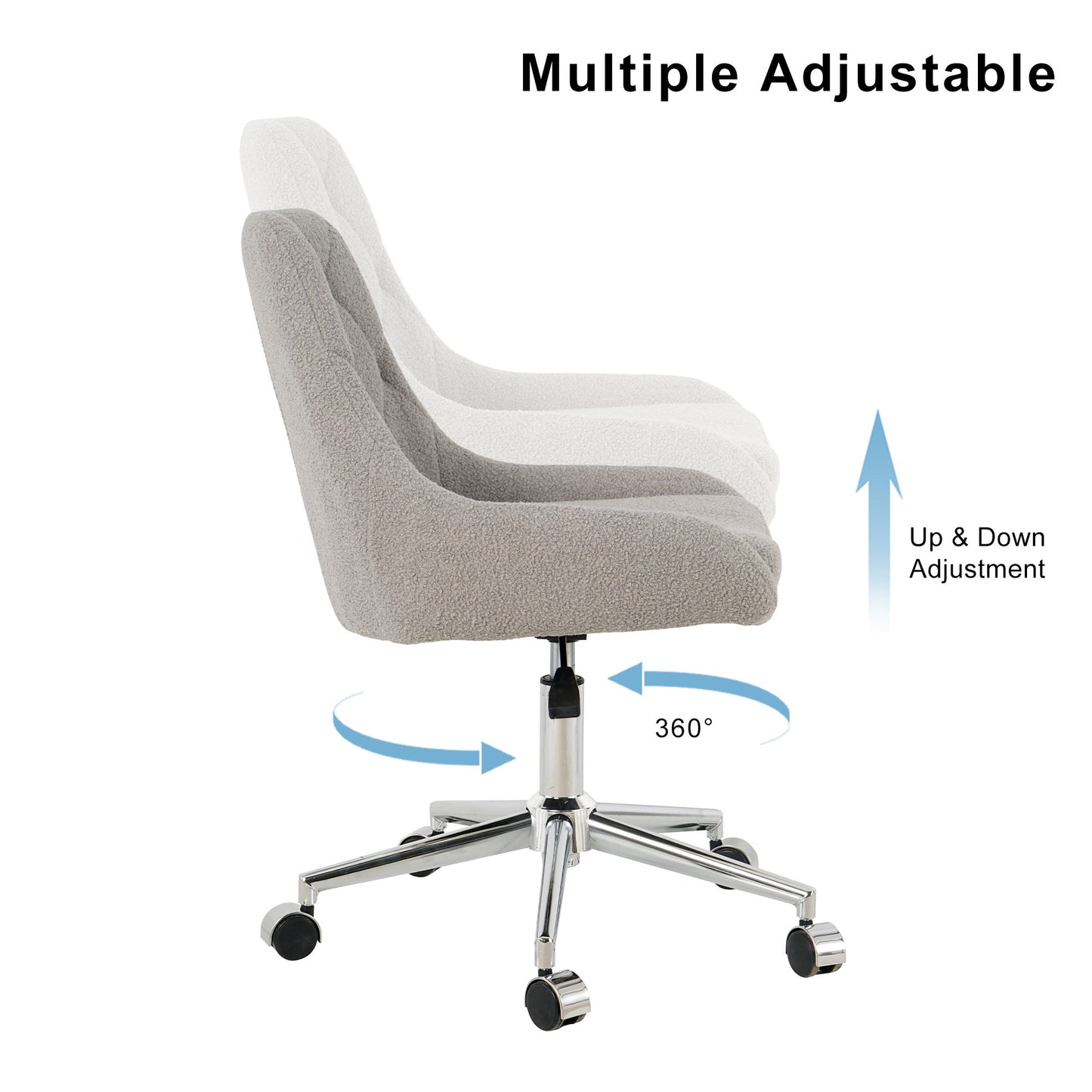 Modern Teddy Fleece Fabric Dining Chair With Chrome Legs, Soft And Comfortable - Gray