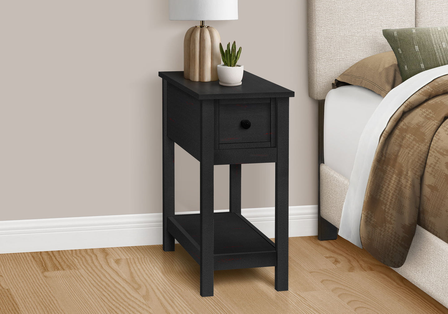Accent End Table, 2 Tier, Storage Drawer, Versatile Use - Black