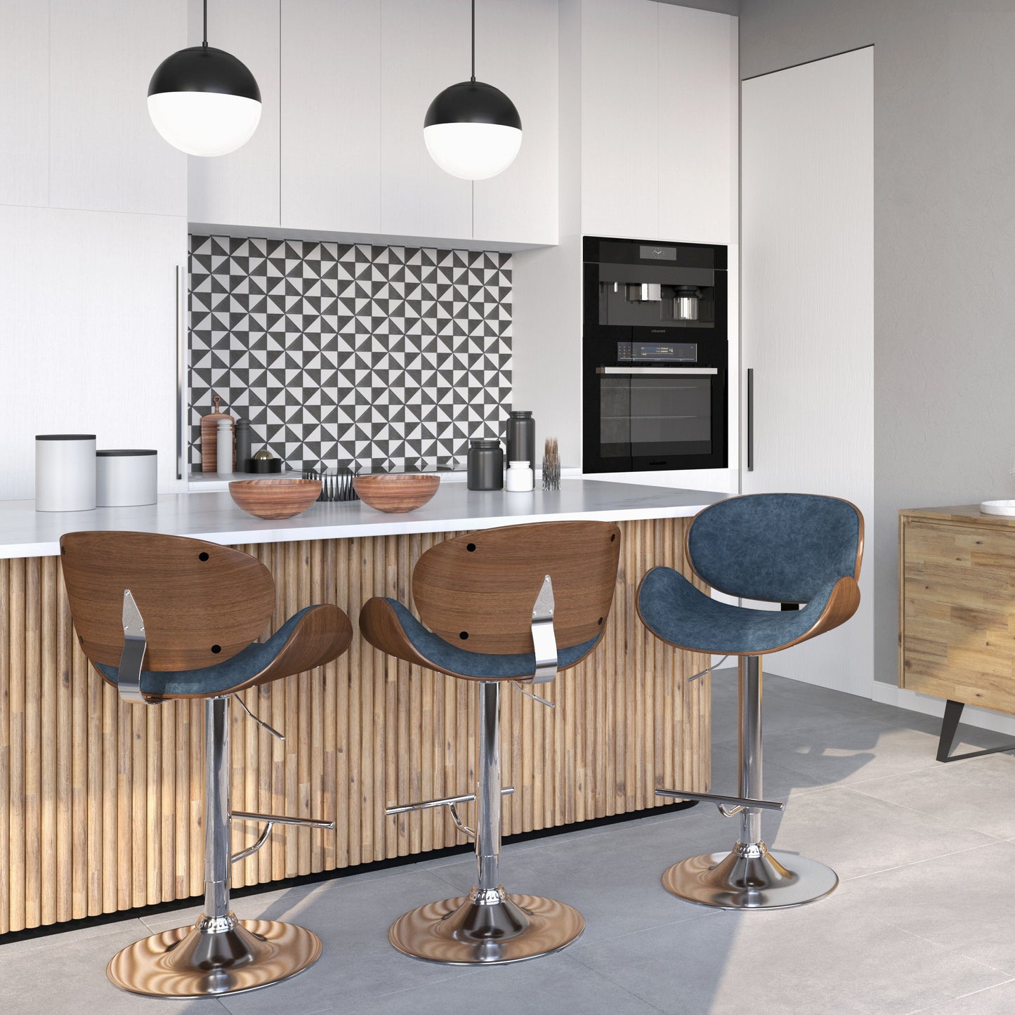 Marana - Bentwood Adjustable Swivel Bar Stool - Distressed Blue