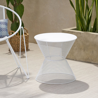 Contemporary Nevada Side Table With Mesh Design - Matte White