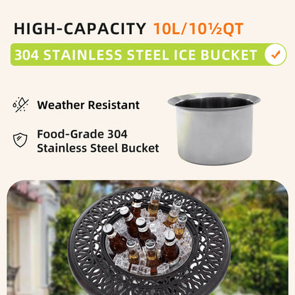 Side Table With Removable Ice Bucket, Hand Brushed Finish, Food Grade Bucket For Indoor & Outdoor Use - Antique Bronze