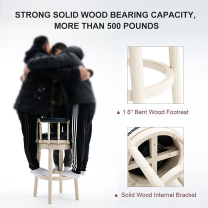 29.5'' Leather Wooden Bar Stool - Cream / Blue