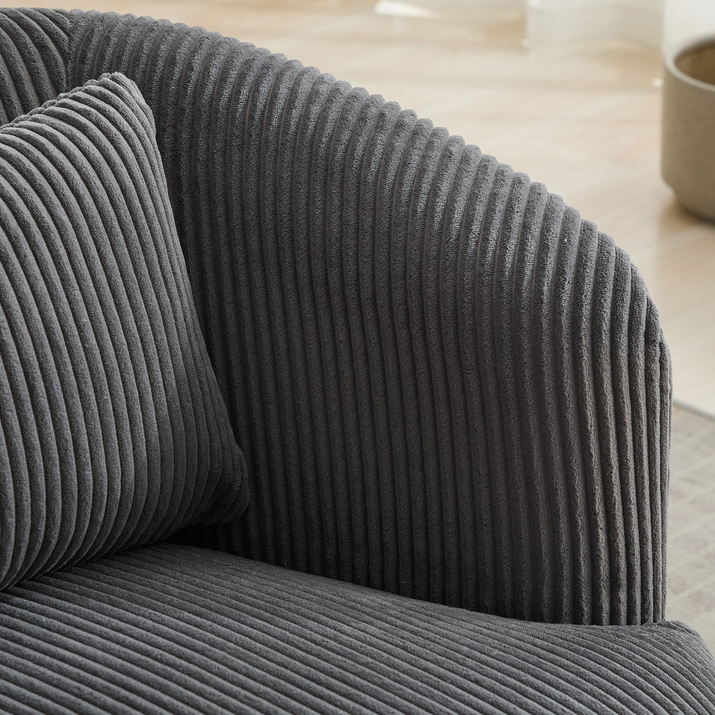 Upholstered Metal Base 360 Degree Swivel Barrel Soft Chair With Pillow, For Club, Living Room, Bedroom, Office As Well As Reading Armchair - Charcoal