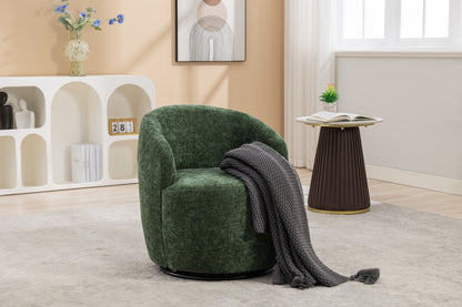 Chenille Fabric Swivel Accent Armchair Barrel Chair With Black Powder Coating Metal Ring - Green
