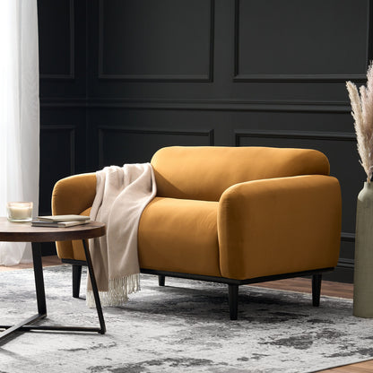 Sway - Upholstered Loveseat With Wood Legs And Round Arms - Yellow