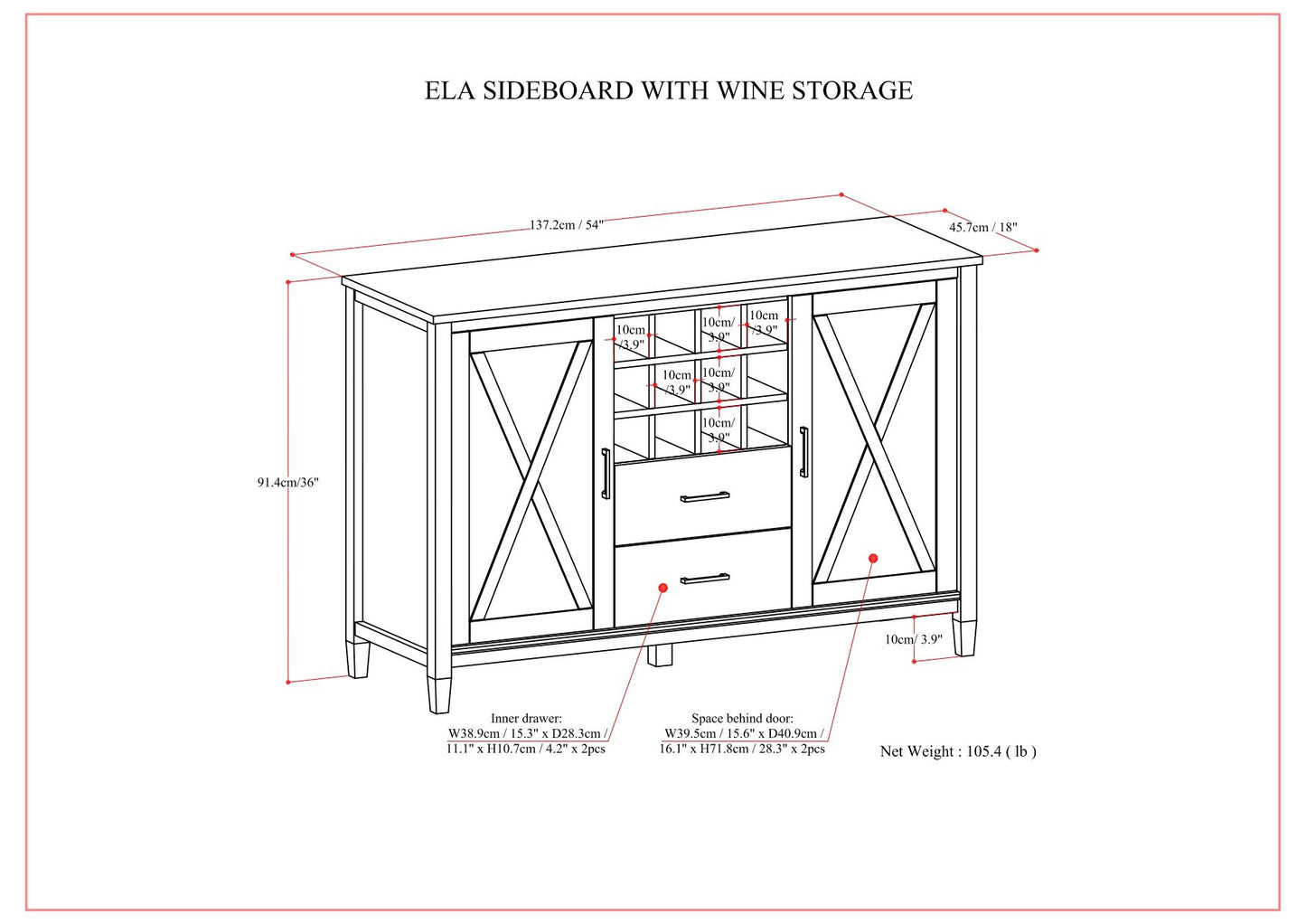Ela - Sideboard With Wine Storage - Smoky Brown